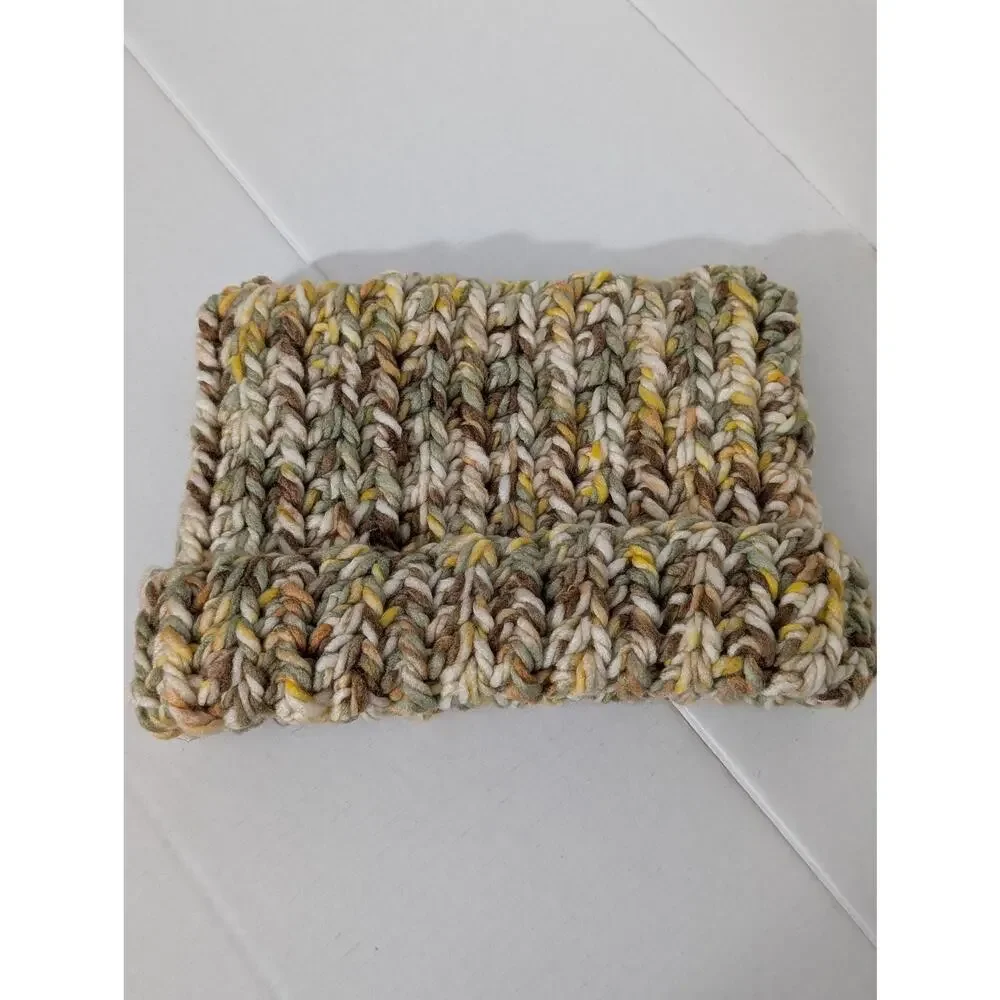 Handmade Chunky Knit Cat Ear Beanie Hat Earth Tones Sage Brown Warm